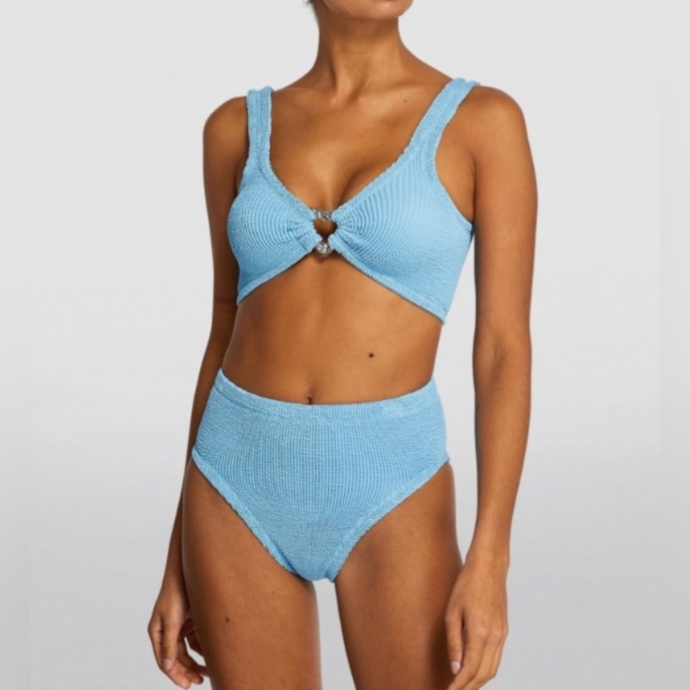 NWT Hunza G Jessica Heart 2-Piece Crinkled Bikini In Baby Blue, One Size